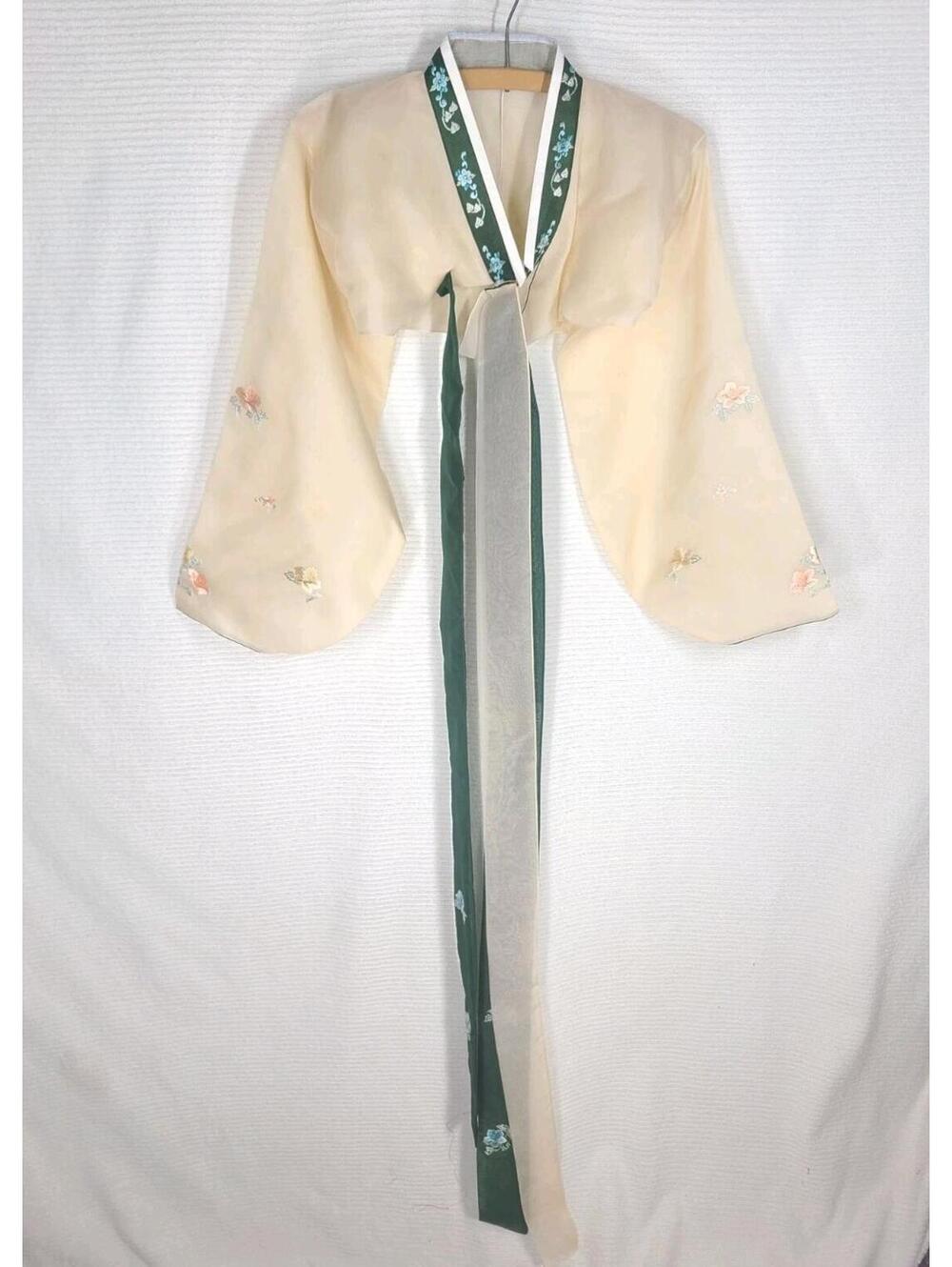 Vintage Chinese Hanfu Jacket Shirt Sheer Green Tan Hand Stitched Ooak 34"b Small - Picture 2 of 9